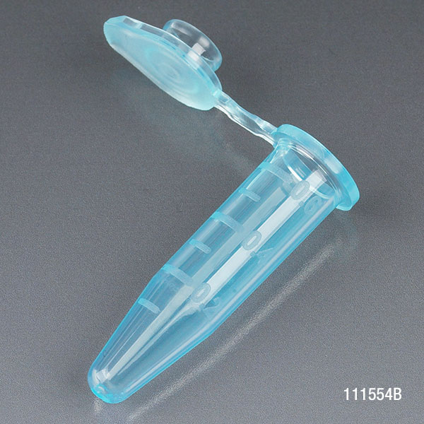 Microcentrifuge Tube, 0.5Ml, Pp, Attached Snap Cap, Graduated, Blue, Certified: Rnase, Dnase And Pryogen Free, 500/Stand Up Zip Lock Bag