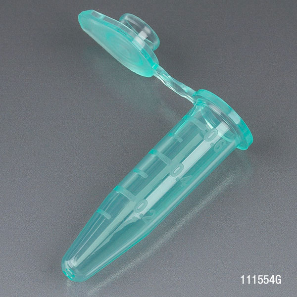 Microcentrifuge Tube, 0.5Ml, Pp, Attached Snap Cap, Graduated, Green, Certified: Rnase, Dnase And Pryogen Free, 500/Stand Up Zip Lock Bag