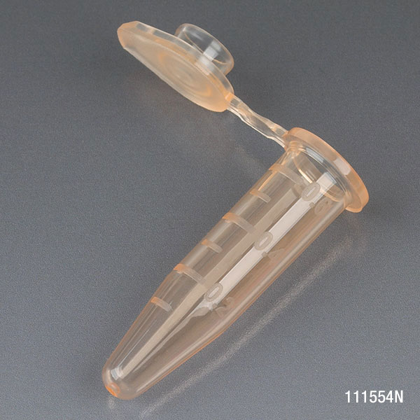 Microcentrifuge Tube, 0.5Ml, Pp, Attached Snap Cap, Graduated, Orange, Certified: Rnase, Dnase And Pryogen Free, 500/Stand Up Zip Lock Bag