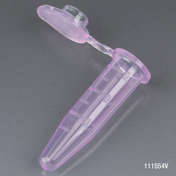 Microcentrifuge Tube, 0.5Ml, Pp, Attached Snap Cap, Graduated, Violet, Certified: Rnase, Dnase And Pryogen Free, 500/Stand Up Zip Lock Bag