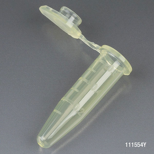 Microcentrifuge Tube, 0.5Ml, Pp, Attached Snap Cap, Graduated, Yellow, Certified: Rnase, Dnase And Pryogen Free, 500/Stand Up Zip Lock Bag