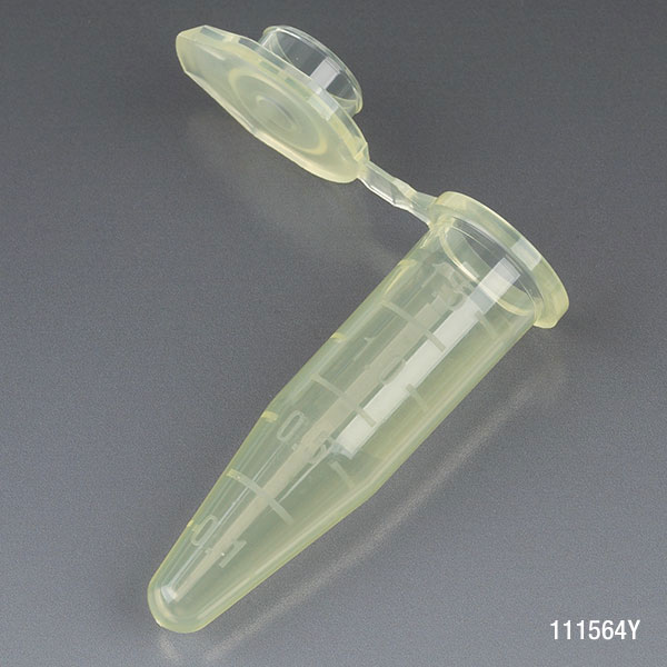 1.5Ml Microcentrifuge Tube, Pp, Attached Snap Cap, Yellow, Graduated, Certified Rnase, Dnase, Pyrogen & Human Dna Free, Self-Standing Tamper Evident Bag