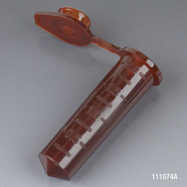 Microcentrifuge Tube, 2.0Ml, Pp, Attached Snap Cap, Graduated, Amber, Certified: Rnase, Dnase And Pryogen Free, 500/Stand Up Zip Lock Bag