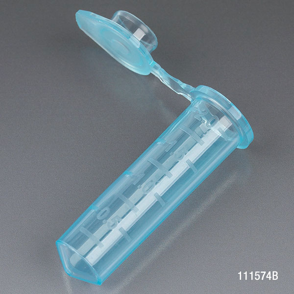 Microcentrifuge Tube, 2.0Ml, Pp, Attached Snap Cap, Graduated, Blue, Certified: Rnase, Dnase And Pryogen Free, 500/Stand Up Zip Lock Bag