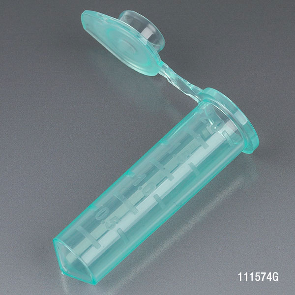 Microcentrifuge Tube, 2.0Ml, Pp, Attached Snap Cap, Graduated, Green, Certified: Rnase, Dnase And Pryogen Free, 500/Stand Up Zip Lock Bag