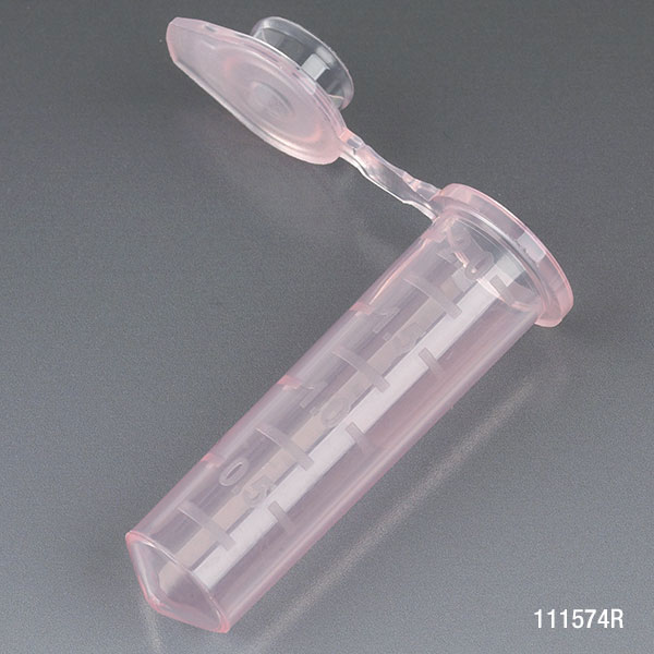 Microcentrifuge Tube, 2.0Ml, Pp, Attached Snap Cap, Graduated, Red, Certified: Rnase, Dnase And Pryogen Free, 500/Stand Up Zip Lock Bag