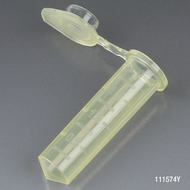 Microcentrifuge Tube, 2.0Ml, Pp, Attached Snap Cap, Graduated, Yellow, Certified: Rnase, Dnase And Pryogen Free, 500/Stand Up Zip Lock Bag